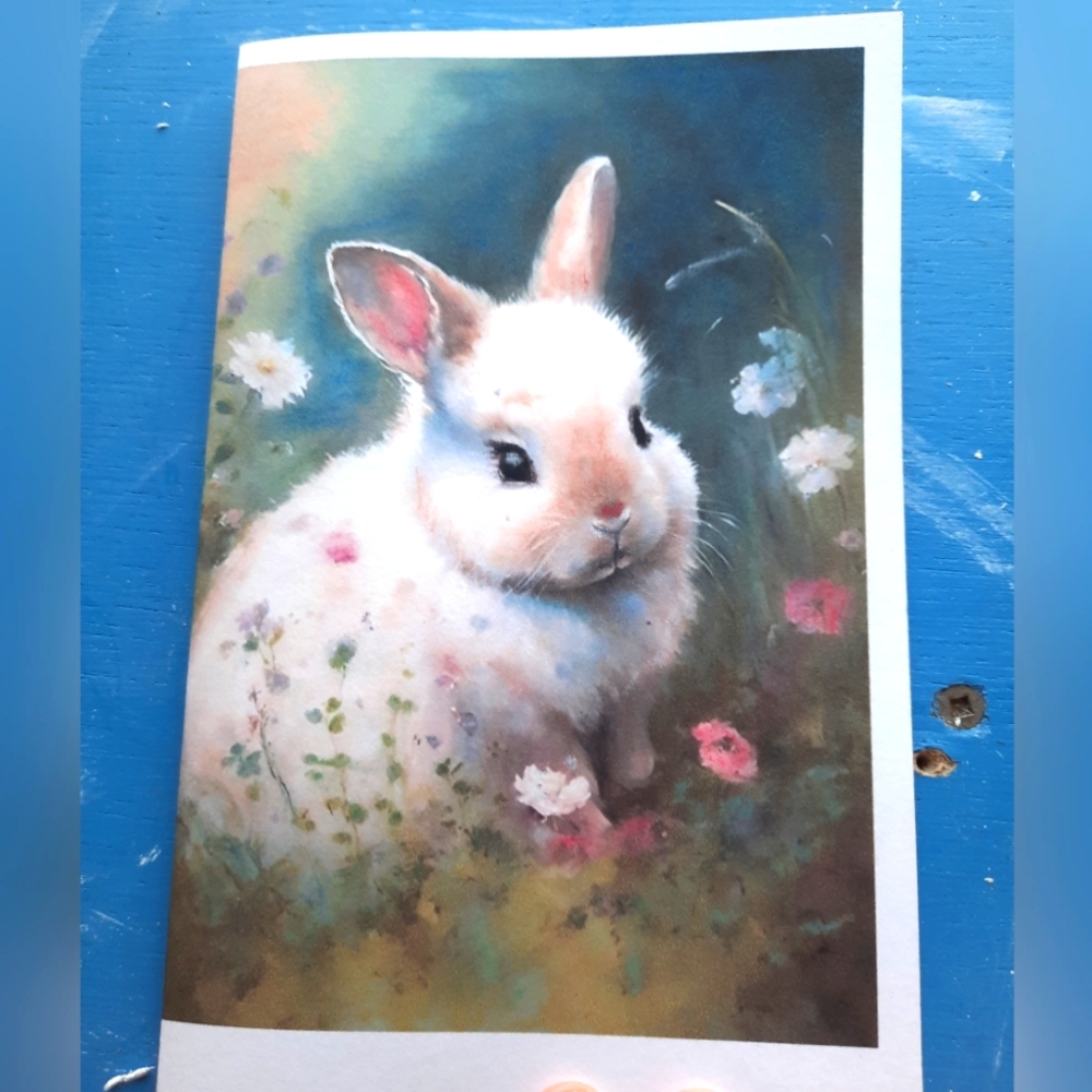 3 for 25$ , Floral Bunny Hand Drawn Greeting Card